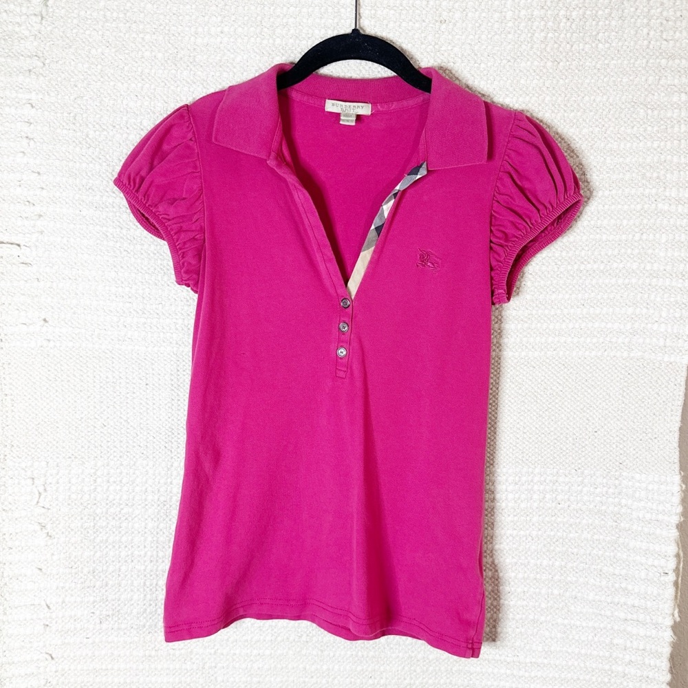 BURBERRY hot pink 2000s Y2K puff sleeve polo top S